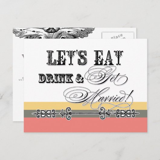 Eet, Drink n Trouw, wees mijn bruidsmeisje Uitnodi Uitnodiging Briefkaart (Voorkant / Achterkant)