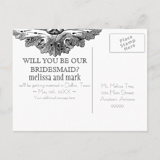 Eet, Drink n Trouw, wees mijn bruidsmeisje Uitnodi Uitnodiging Briefkaart (Achterkant)