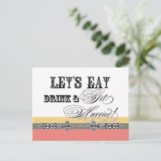 Eet, Drink n Trouw, wees mijn bruidsmeisje Uitnodi Uitnodiging Briefkaart (Staand voorkant)