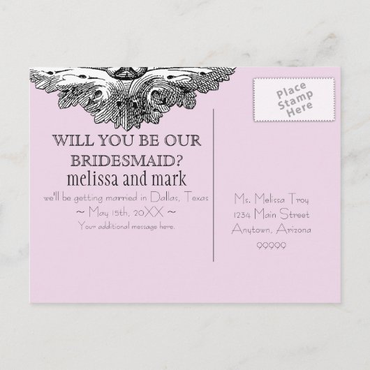 Eet, Drink n Trouw, wees mijn bruidsmeisje Uitnodi Uitnodiging Briefkaart (Achterkant)