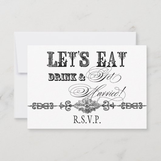 Eet, Drink n Trouwen Formele RSVP Respons Kaart (Voorkant)