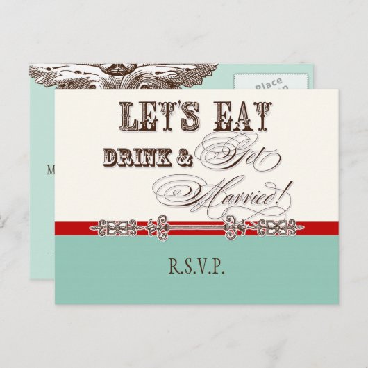 Eet, Drink n Trouwen, RSVP Response Briefkaart (Voorkant / Achterkant)