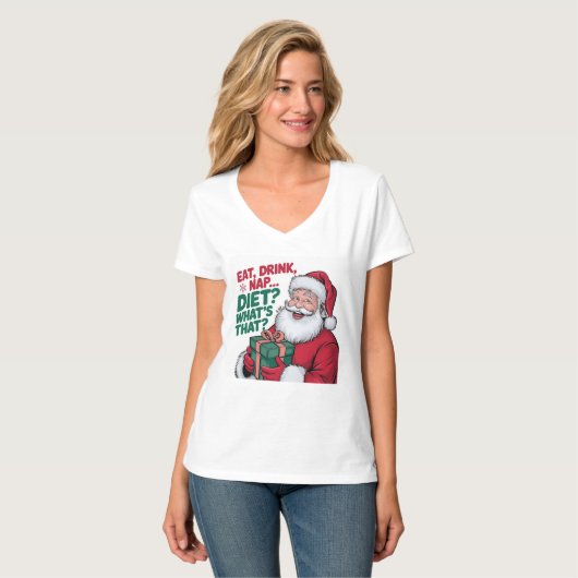 Eet Drink Nap whats Diet, Funny Santa T-shirt (Voorkant volledig)