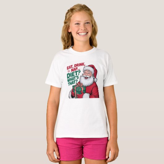 Eet Drink Nap whats Diet, Funny Santa T-shirt (Voorkant volledig)