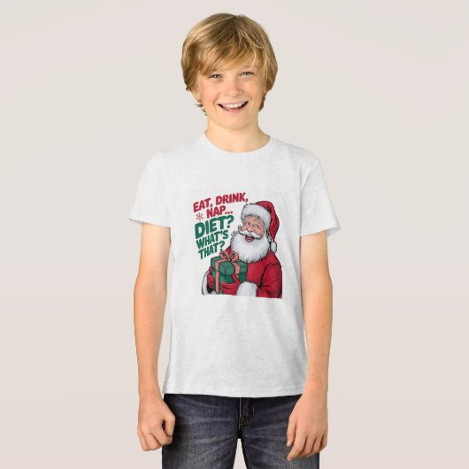 Eet Drink Nap whats Diet, Funny Santa Tri-Blend Shirt (Voorkant volledig)