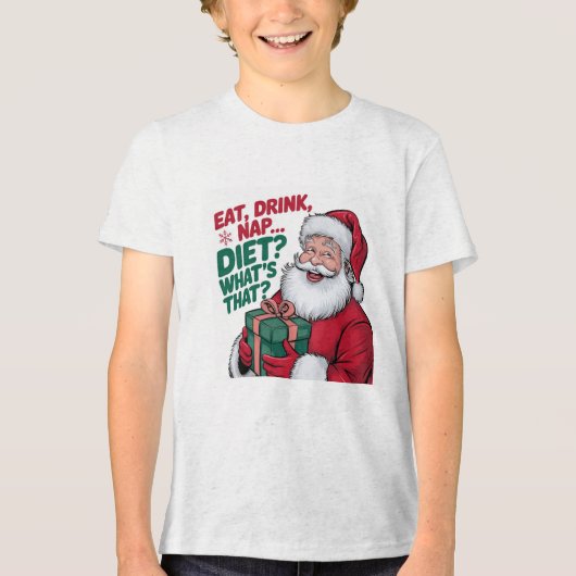 Eet Drink Nap whats Diet, Funny Santa Tri-Blend Shirt (Voorkant)
