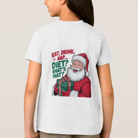 Eet Drink Nap whats Diet, Funny Santa Tri-Blend Shirt (Achterkant)