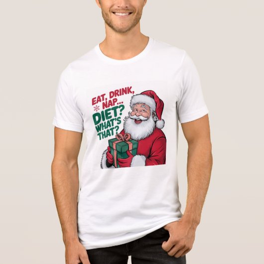 Eet Drink Nap whats Diet, Funny Santa Tri-Blend Shirt (Voorkant)