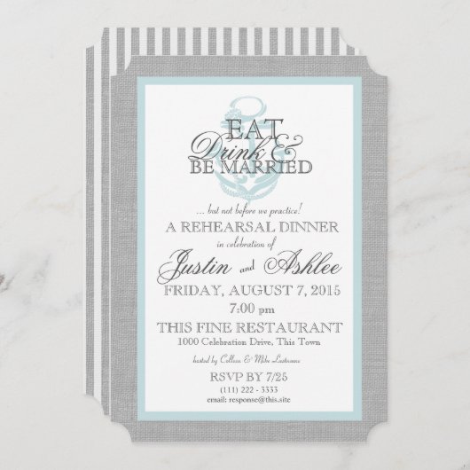 Eet Drink Nautisch Anker Trouwrepetitie Kaart (Voorkant / Achterkant)