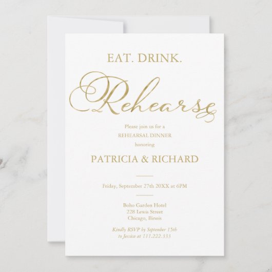 Eet Drink Repetise Goudfolie Repetitie Diner Kaart (Voorkant)