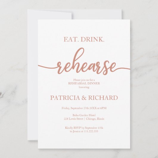 Eet Drink Repetise Roos Gouden Repetitie Diner Kaart (Voorkant)