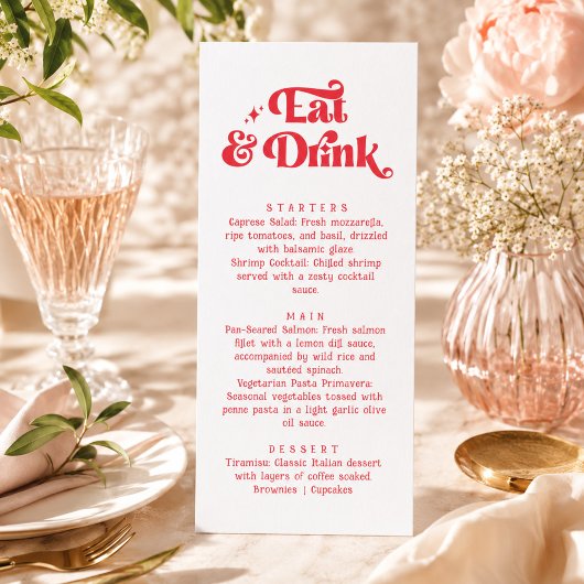 Eet & Drink Retro Rood en Wit Huwelijk Menu