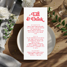 Eet & Drink Retro Rood en Wit Trouwen Menu
