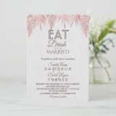 Eet Drink Roos Gold Palm Leaves Wedding Kaart (Staand voorkant)