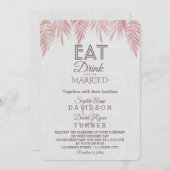 Eet Drink Roze Gouden Palmbladeren Bruiloft Kaart (Voorkant / Achterkant)