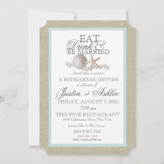 Eet Drink Sand Dollar en Pearl Wedding Repetitie Kaart (Voorkant)
