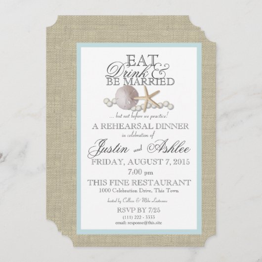 Eet Drink Sand Dollar en Pearl Wedding Repetitie Kaart (Voorkant / Achterkant)