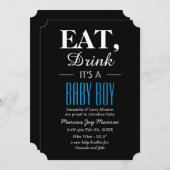 Eet, Drink 't is een jongen, baby aankondiging (Voorkant / Achterkant)