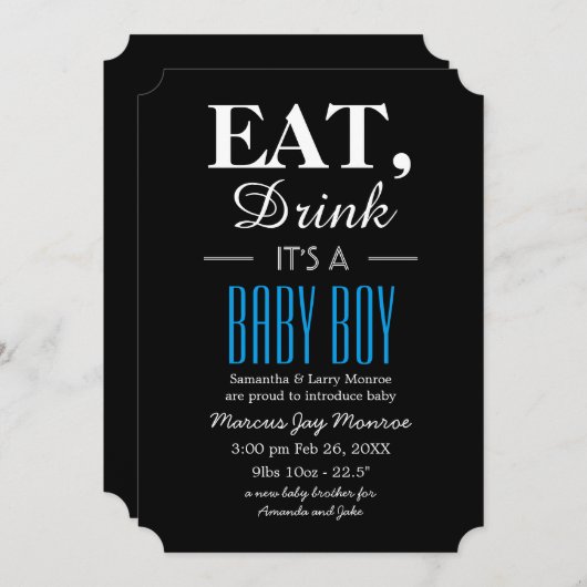 Eet, Drink 't is een jongen, baby-aankondiging Kaart (Voorkant / Achterkant)