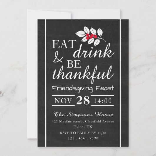 Eet-Drink, Thanksgiving van het karton Kaart (Voorkant)