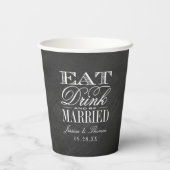Eet, Drink & Trouwe! Krijtbord Huwelijk Papieren Bekers (Achterkant)
