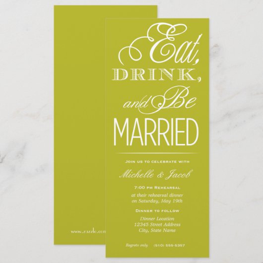 Eet, Drink, trouwen Kaart (Voorkant / Achterkant)