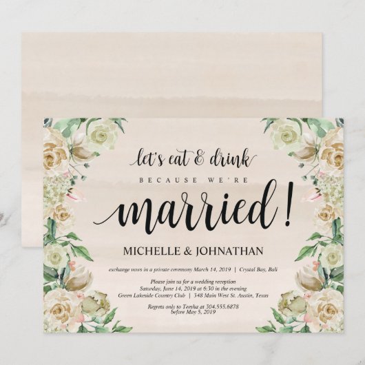 Eet, drink, Uitnodigingskaart voor elopementrecept Kaart (Voorkant / Achterkant)