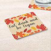 Eet drink: veganherfstThanksgiving met bladeren Kartonnen Onderzetters (Schuin)