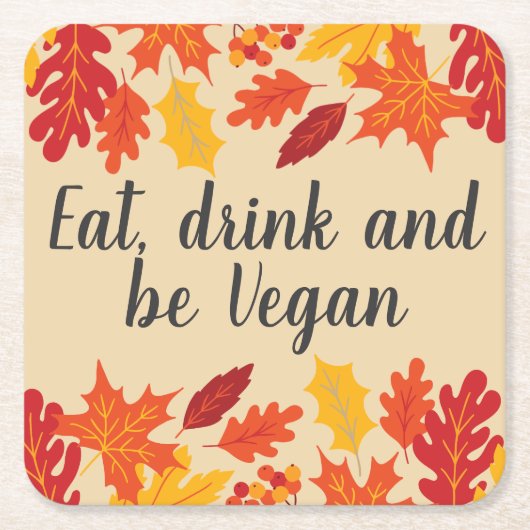Eet drink: veganherfstThanksgiving met bladeren Kartonnen Onderzetters (Voorkant)