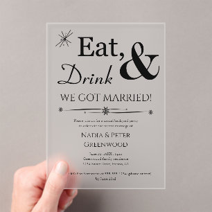 Eet Drink We zijn getrouwd Elopement bruiloft part Acryl Uitnodigingen
