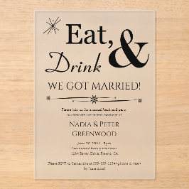 Eet Drink We zijn getrouwd Elopement bruiloft part Acryl Uitnodigingen