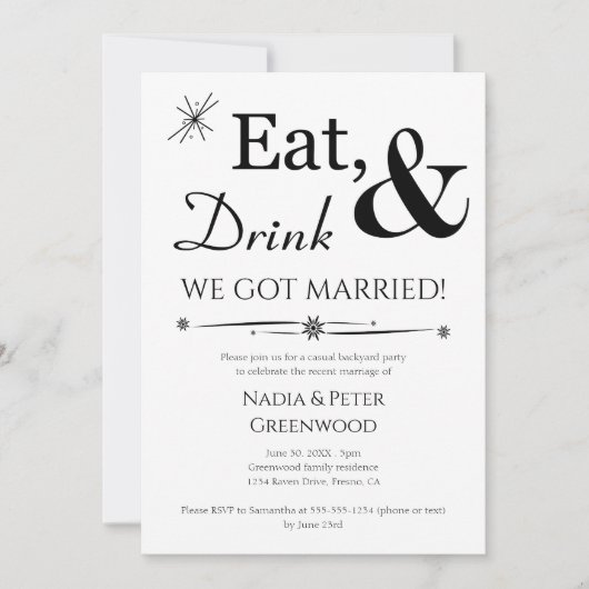 Eet Drink We Zijn Getrouwd Vlucht Huwelijksfeest Kaart (Voorkant)