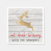 Eet Drink Wees Blij Rood Goud Wit Hout Rendier Servet (Voorkant)