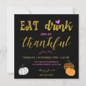 Eet Drink & Wees dankbaar Thanksgiving Dinner Part Kaart (Voorkant)
