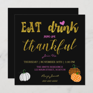 Eet Drink & Wees dankbaar Thanksgiving Dinner Part Kaart