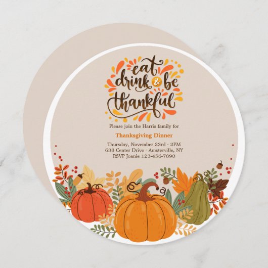 Eet Drink & Wees dankbaar Thanksgiving Uitnodiging (Voorkant / Achterkant)