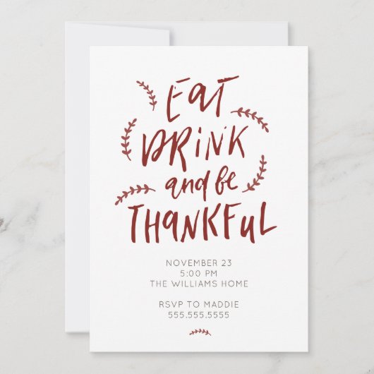 Eet Drink Wees dankbaar Thanksgiving Vriendschap Kaart (Voorkant)