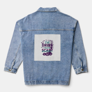Eet Drink Wees Eng Halloween Griezeltje Boom Pompo Denim Jacket