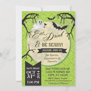 Eet, Drink & Wees eng Halloween Invite - Groen Kaart
