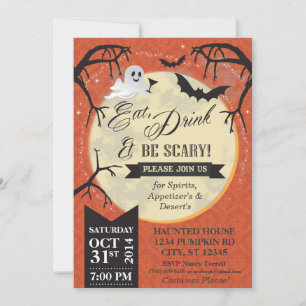 Eet, Drink & Wees eng Halloween Invite - Sinaasapp Kaart