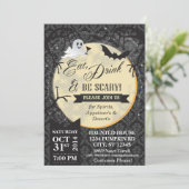 Eet, Drink & Wees eng Halloween Invite - Zwart Kaart (Staand voorkant)