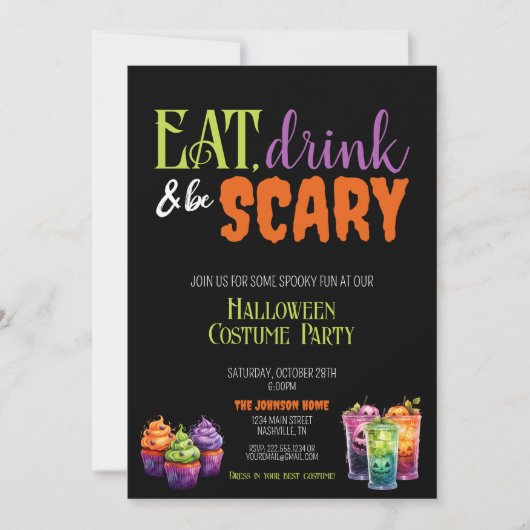 Eet, Drink & Wees eng Halloween Kostuumfeest Kaart (Voorkant)