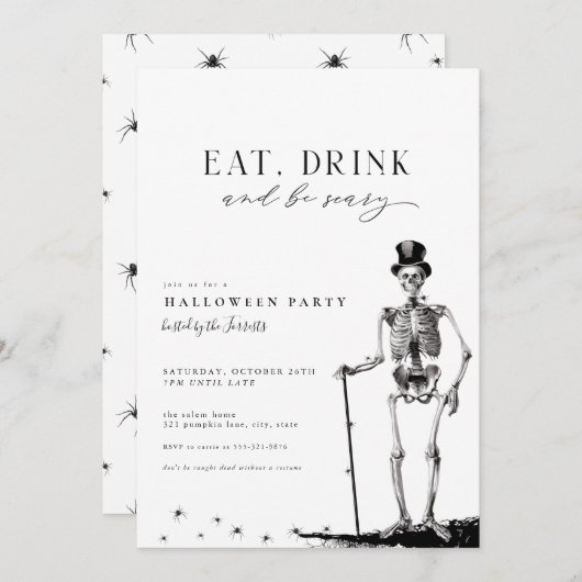 Eet Drink & Wees eng Halloween Party Invitation Kaart (Voorkant / Achterkant)