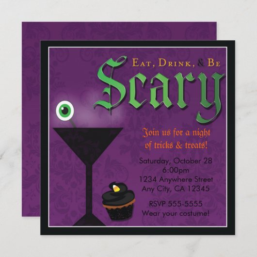 Eet Drink & Wees eng Halloween Party Invitation Kaart (Voorkant / Achterkant)