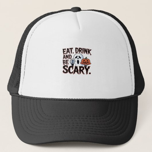 Eet Drink Wees Eng Halloween Pompoen Creatieve Sti Trucker Pet (Voorkant)