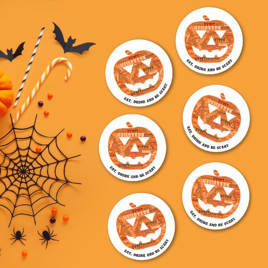 Eet Drink Wees eng Halloween pompoen woord cloud Ronde Kartonnen Onderzetter