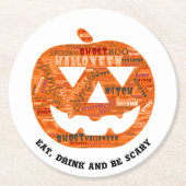 Eet Drink Wees eng Halloween pompoen woord cloud Ronde Kartonnen Onderzetter (Voorkant)