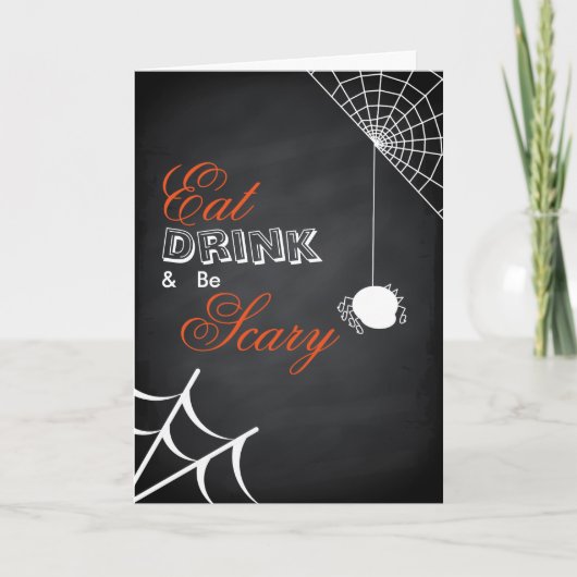 Eet, drink & wees eng Halloween Spinnenweb Kaart (Voorkant)