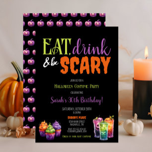 Eet, Drink & Wees eng Halloween Verjaardagsfeest Kaart