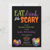 Eet, Drink & Wees eng Halloween Verjaardagsfeest Kaart (Voorkant)